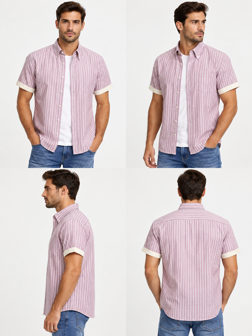 Πουκάμισο λιλά κοντομάνικο ριγέ compose SLIM FIT