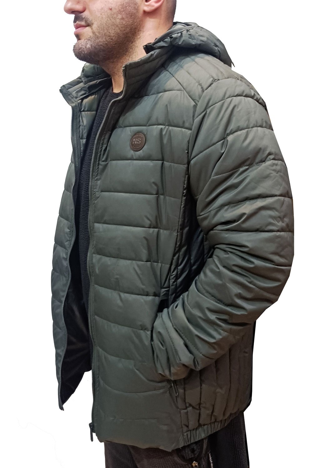 Μπουφάν NORTH STAR jacket με οριζόντια καπιτονέ και αποσπώμενη Κουκούλα χακί