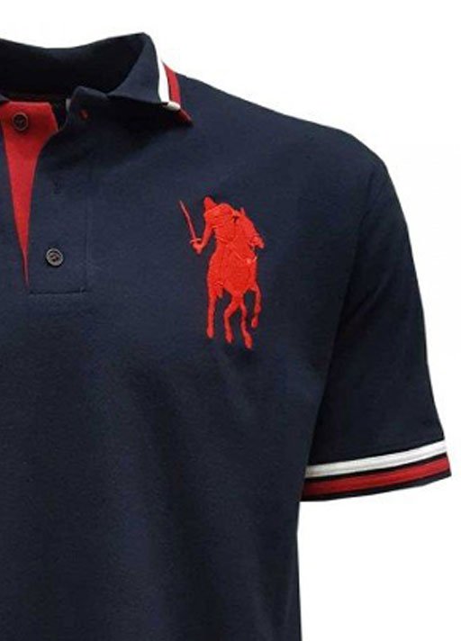 Μπλουζάκι POLO pique βαμβακερό 65 POL 35% Σχεδιαστικό μπλε