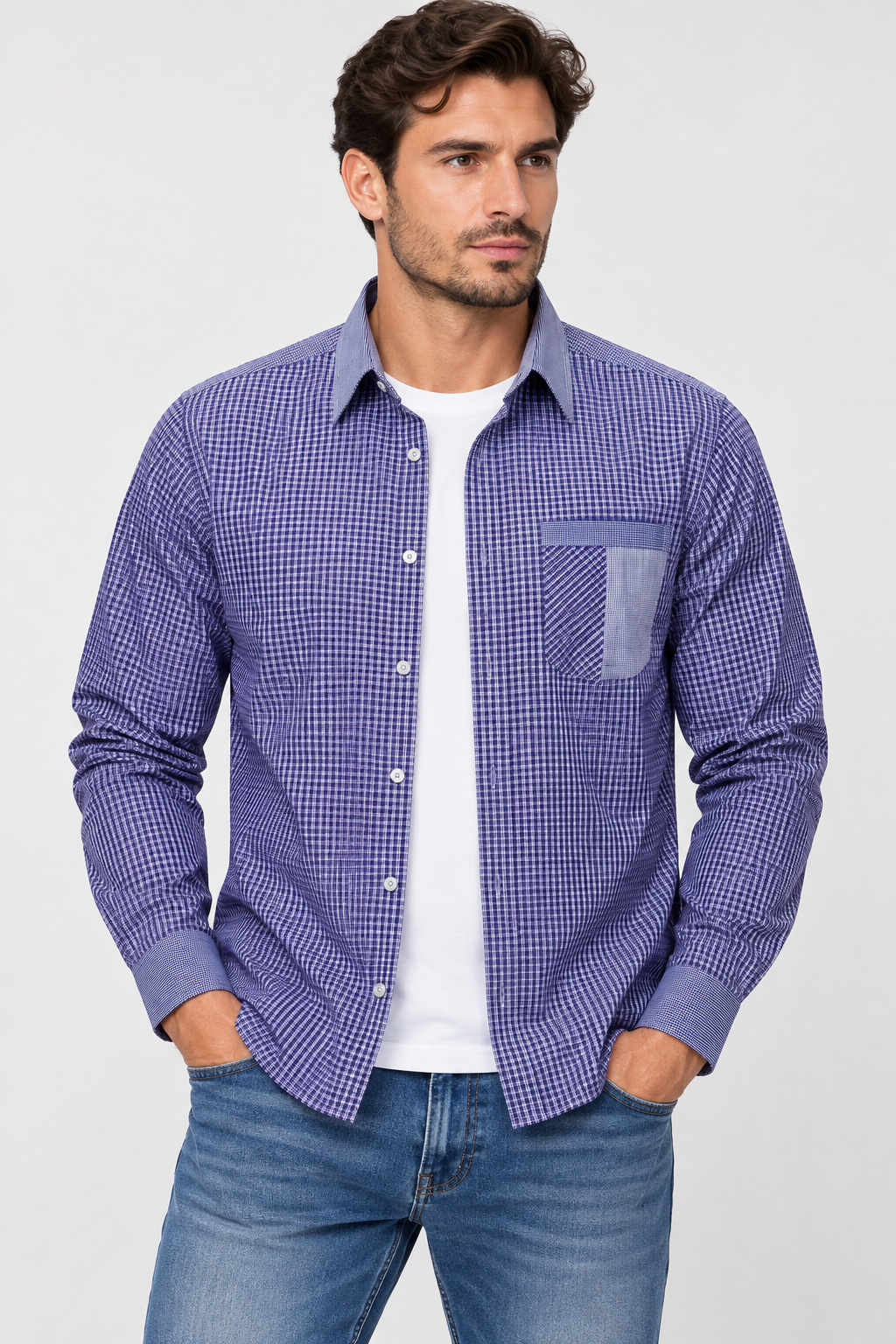 Πουκάμισο Ανδρικό SLIM FIT styl SCOT SODA μικροκαρό compoze σιελ