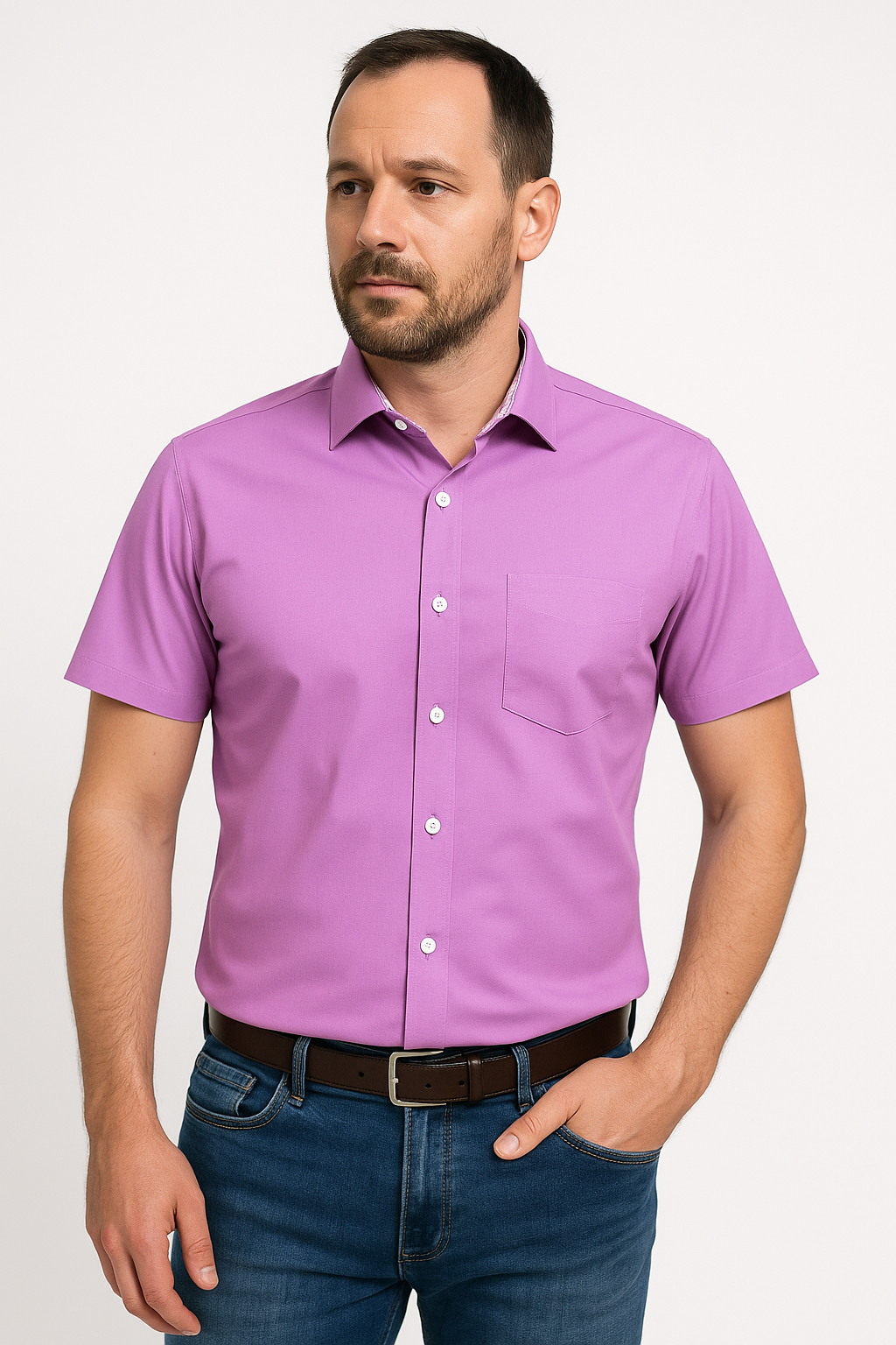 Πουκάμισο κοντομάνικο στενή γραμμή SLIM FIT 2 ροζ