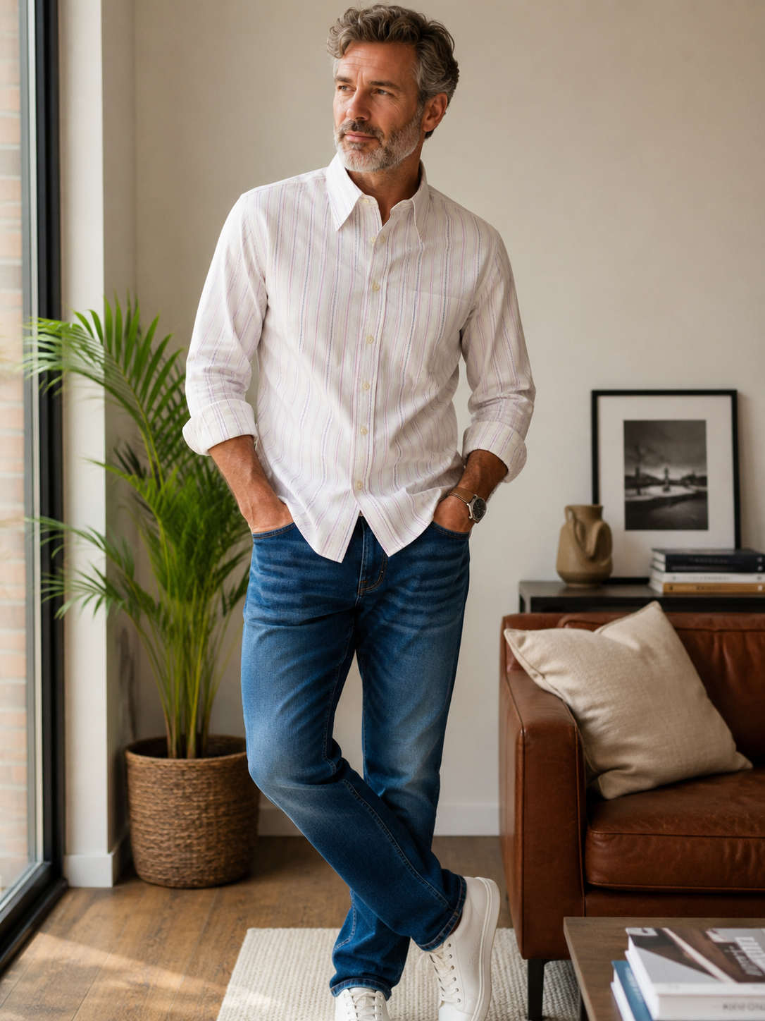 Πουκάμισο στενή γραμμή SLIM FIT και Ελαστικό ριγέ λευκό Μωβ 
ΣΤΕΝΗ ΓΡΑΜΜΗ
