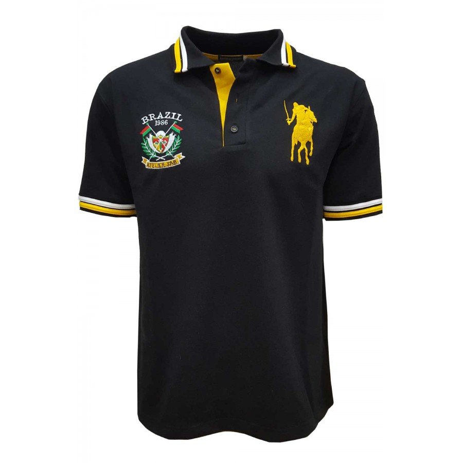 Μπλουζάκι POLO Piquet Κοντό μανίκι   βαμβάκι 100% ΣΧΕΔΙΑΣΤΙΚΟ με δυο κεντήματα Aπο ανεξίτηλες κλωστές ΕΛΛΗΝΙΚΗΣ ΡΑΦΗΣ χρώμα μαύρο