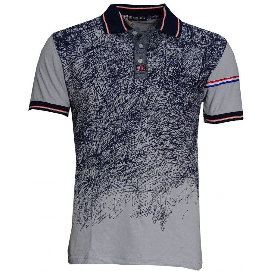 Μπλουζάκι POLO Luciano Faketti  in fashion  Βαμβακερό 95%-Πολ.5% σε χρώμα λευκό-μαύρο