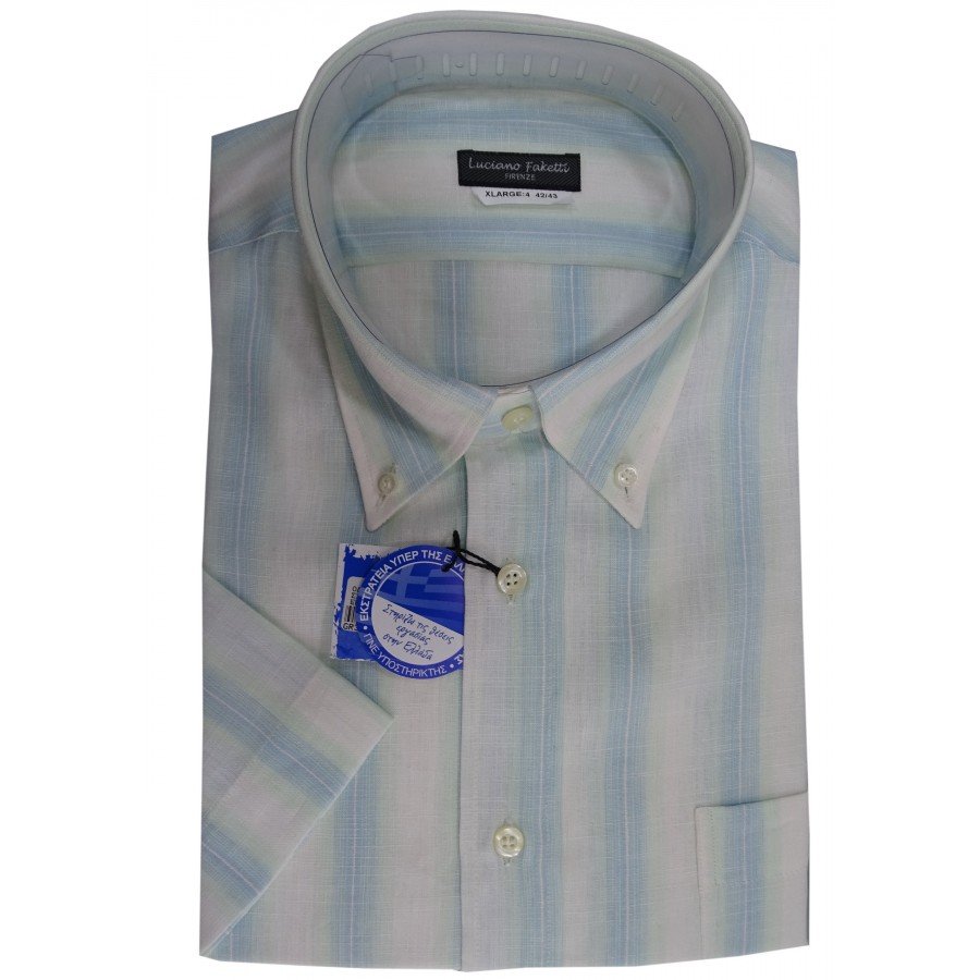 Πουκάμισο in fashion LINEN-cotton σιέλ