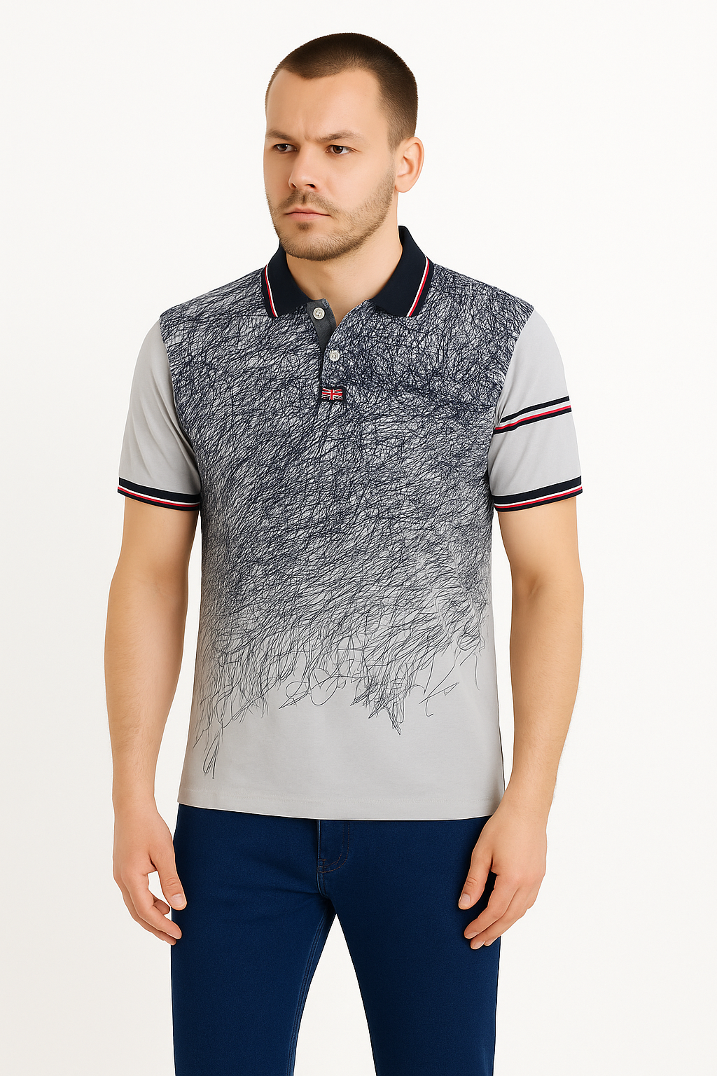 Μπλουζάκι POLO Luciano Faketti  in fashion  Βαμβακερό 95%-Πολ.5% σε χρώμα λευκό-μαύρο