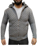 Ζακέτα SLIM LINE στενή Γραμμή με γούνα στην κουκούλα πλεκτη γκρι κ αποσπώμενη κουκούλα