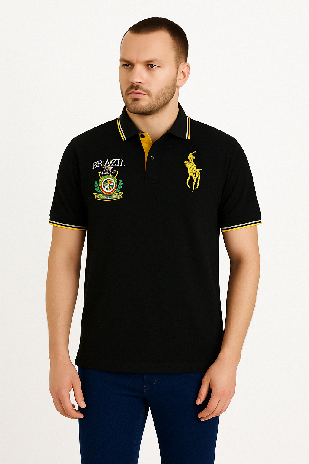 Μπλουζάκι POLO Piquet Κοντό μανίκι   βαμβάκι 100% ΣΧΕΔΙΑΣΤΙΚΟ με δυο κεντήματα Aπο ανεξίτηλες κλωστές ΕΛΛΗΝΙΚΗΣ ΡΑΦΗΣ χρώμα μαύρο