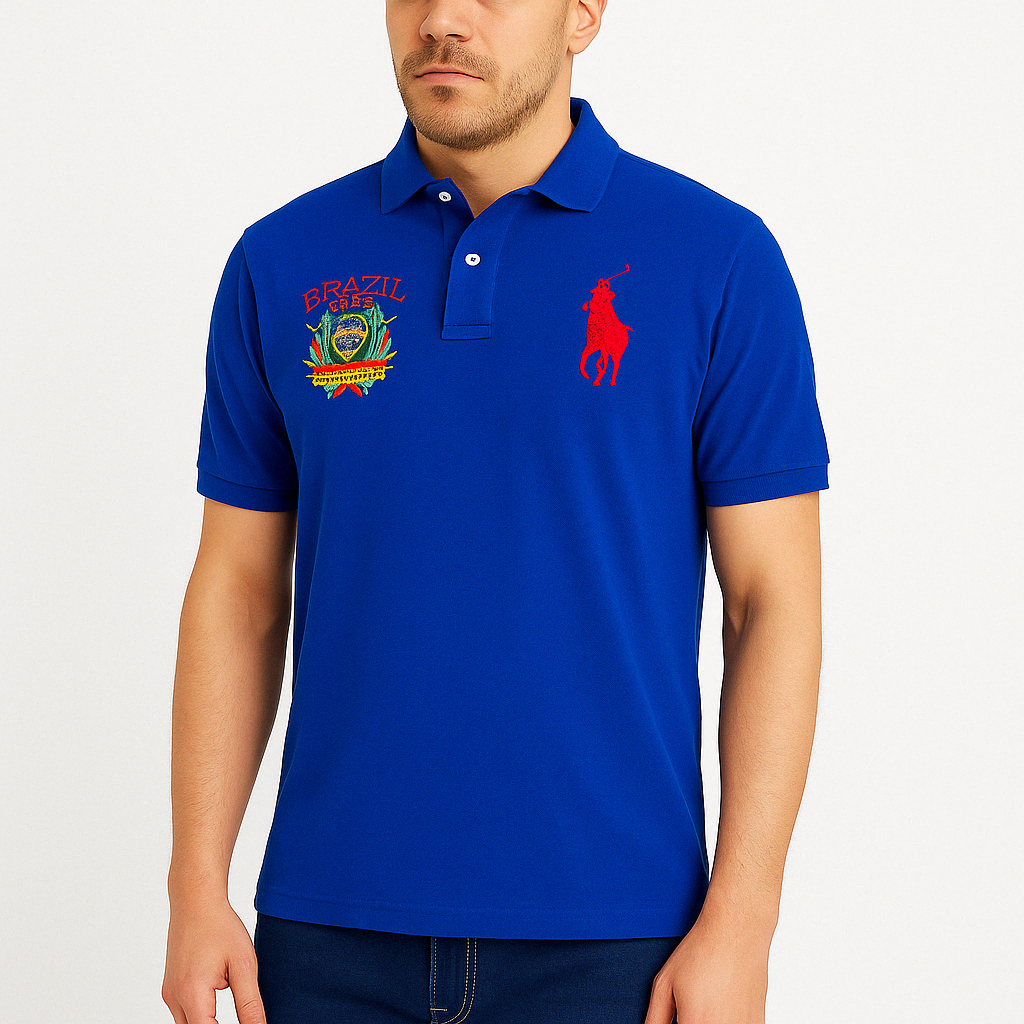 Μπλουζάκι POLO Luciano Faketti Piquet Κοντό μανίκι βαμβάκι 100% ΣΧΕΔΙΑΣΤΙΚΟ με δυο κεντήματα Aπο ανεξίτηλες κλωστές ΕΛΛΗΝΙΚΗΣ ΡΑΦΗΣ KING SIZE σε χρώμα μπλε
