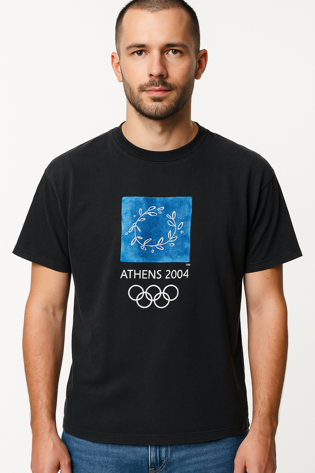 Μπλουζάκι Μακό με τύπωμα OLYMPIC GAMS 2004 βαμβάκι 100% μαυρο
