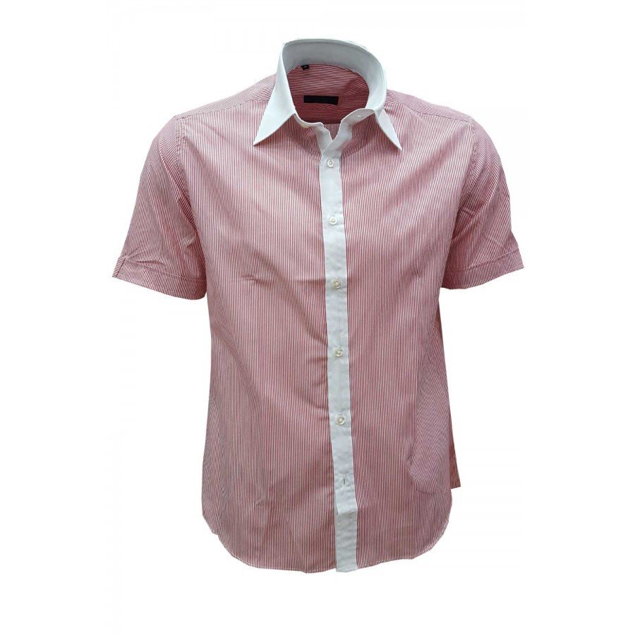 Πουκάμισο κόκκινο κοντομάνικο ριγέ compose   SLIM FIT