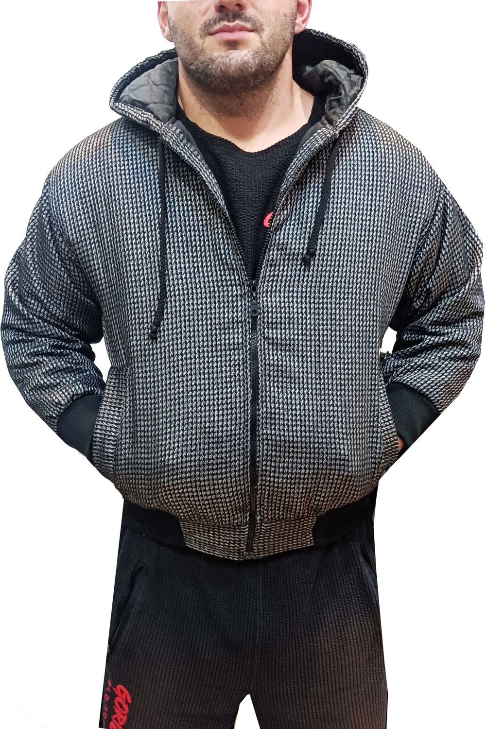 Μπουφάν Ζακέτα jacket BLUE LAKE με υαλοβάμβακα με κουκούλα μαυρο γκρι