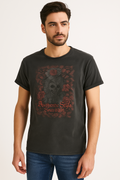Μπλουζακι βαμβακερο με στάμπα t-shirt slim fit ανθρακι