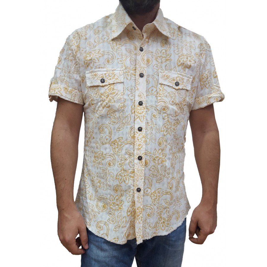 Πουκάμισο κοντομάνικο 3BGROUPS slim fit Μπέζ