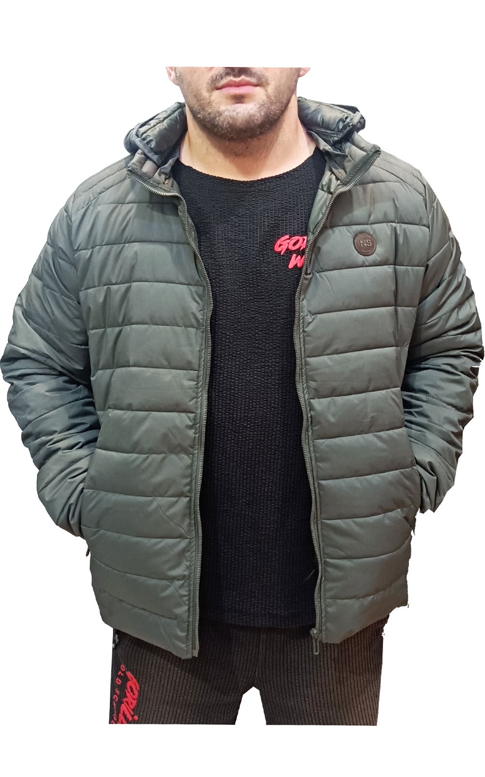 Μπουφάν NORTH STAR jacket με οριζόντια καπιτονέ και αποσπώμενη Κουκούλα χακί