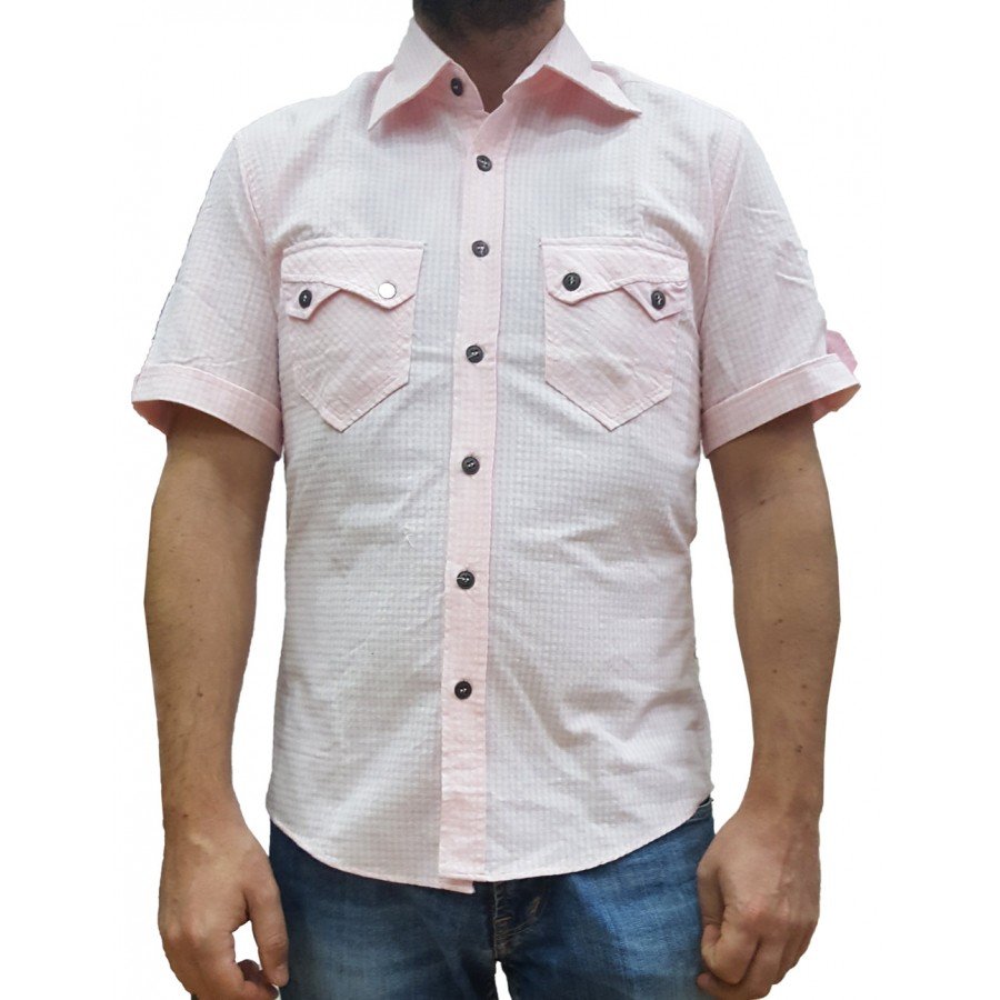 Πουκάμισο ροζ κοντομάνικο στενή γραμμή SLIM FIT