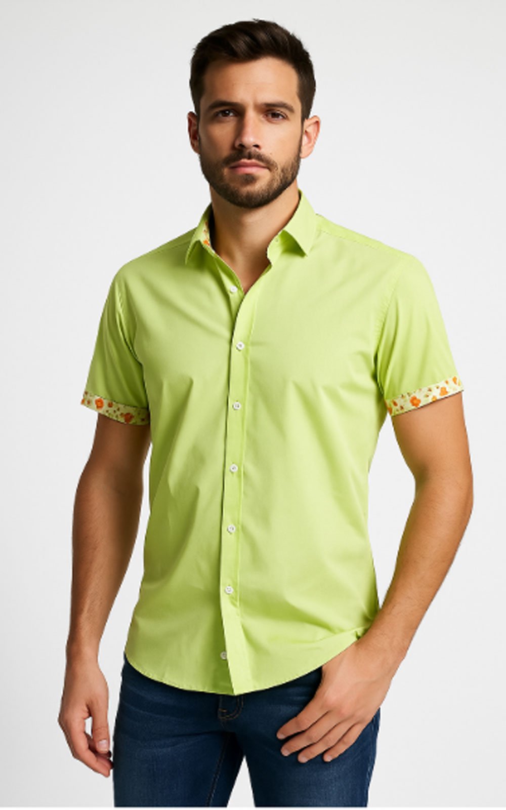 Πουκάμισο κοντομάνικο ριγέ compose SLIM FIT λαχανή