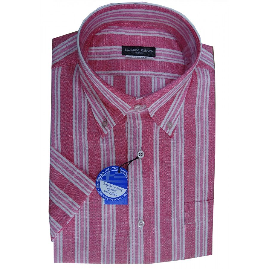Πουκάμισο κοκκινο luciano faketti in fashion LINEN-cotton